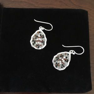 Silver tone fish hook earrings w/crystal accents